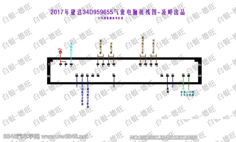 2017年捷达34D959655气囊电脑接线图